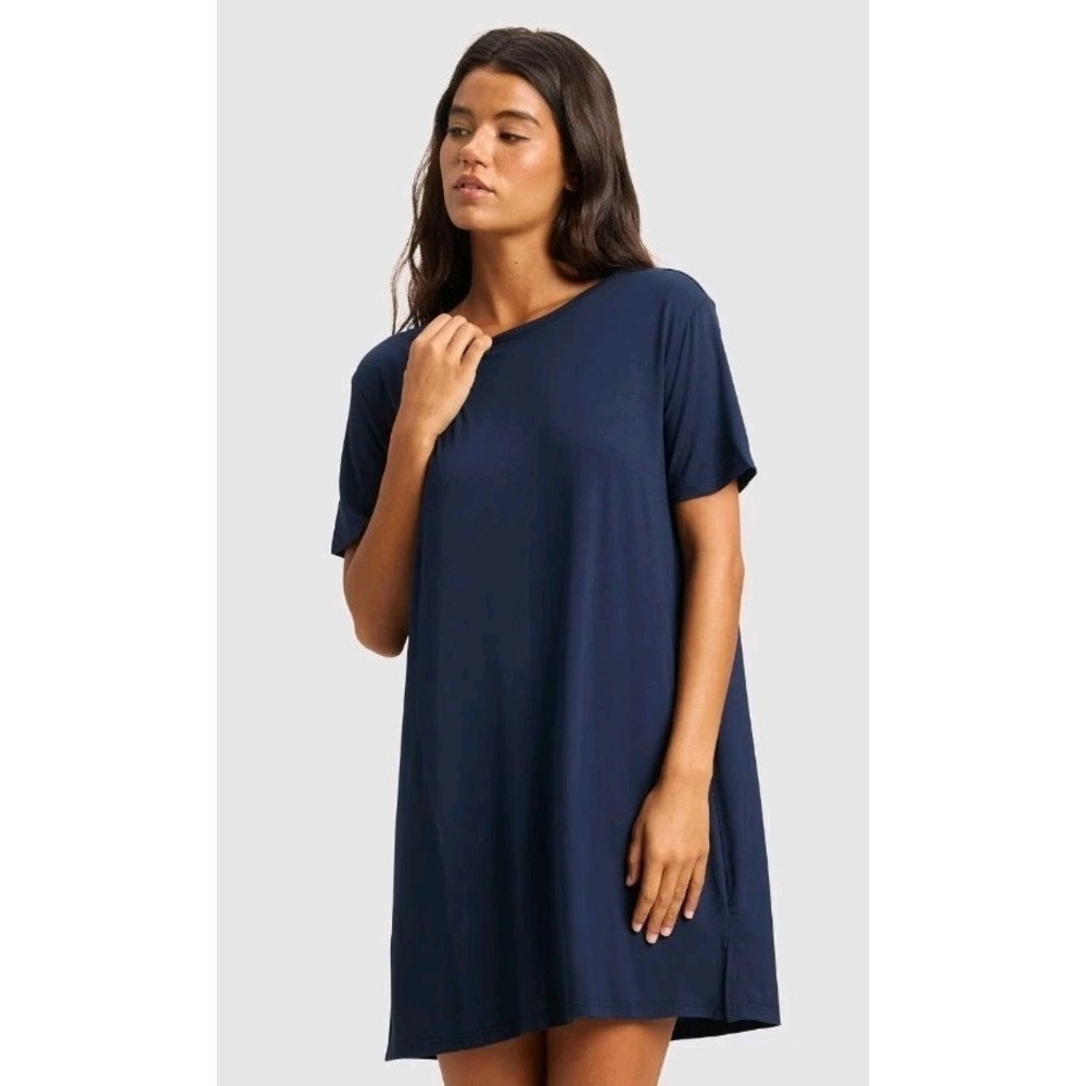 Cozy Earth Womens Navy Blue Bamboo Stretch Knit Sleep Dress M